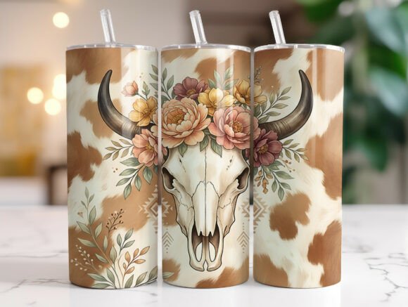 Boho Cow Skull Flowers Western Tumbler Review