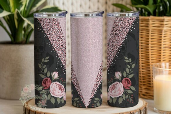 Gothic Pink Glitter Skull Rose Tumbler Review