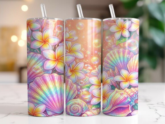 Pastel Seashell Plumeria 20oz Tumbler Design Review