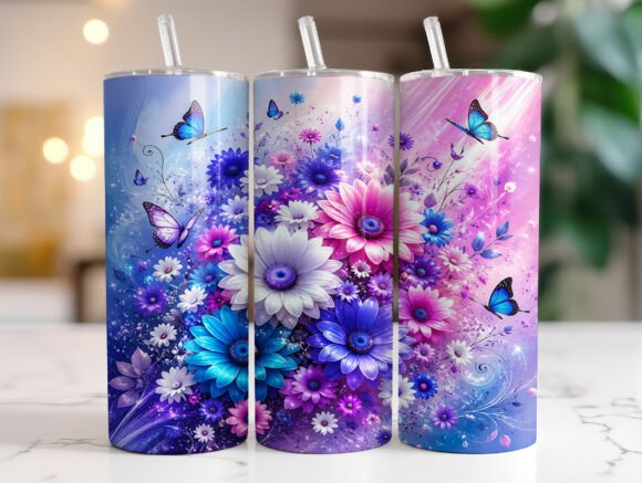 Review: Blue Purple Floral Butterfly Tumbler PNG for Embroidery