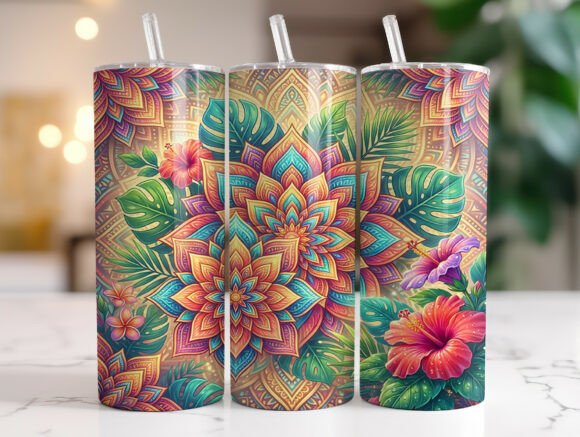 Review: Colorful Tropical Floral Mandala Tumbler Design