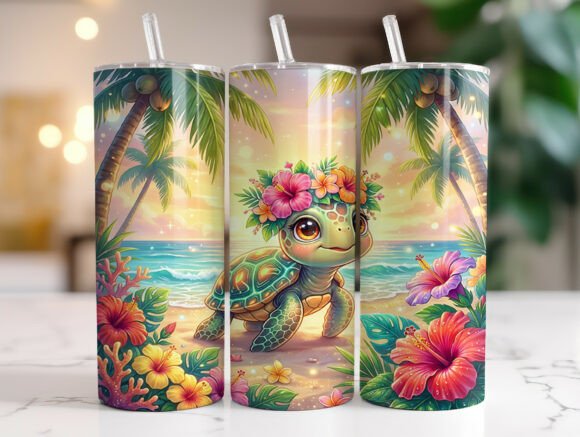 Review: Cute Tropical Turtle Beach Tumbler Wrap for Embroidery