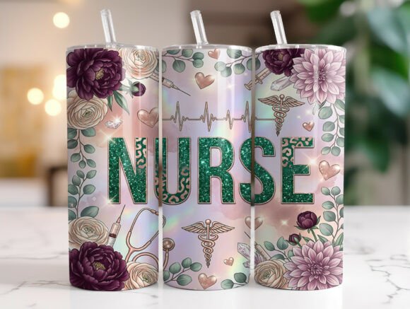 Review: Glitter Nurse Floral Tumbler Wrap PNG for Stitchers