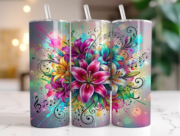 Review: Vibrant Lily Bloom Music Notes Tumbler Design